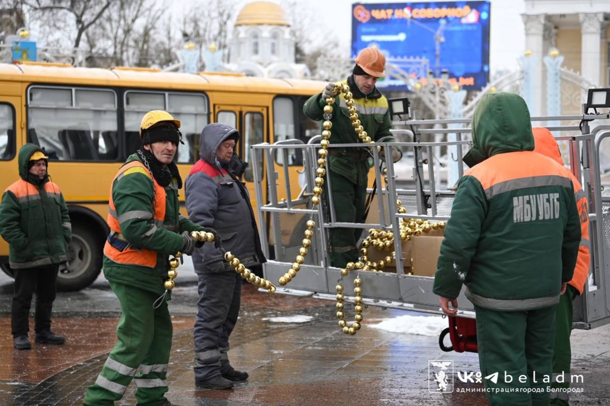 В Белгороде на площади начали украшать ёлку