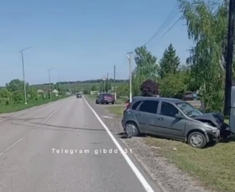 В Белгородской области «Лада Калина» врезалась в столб, поворачивая налево