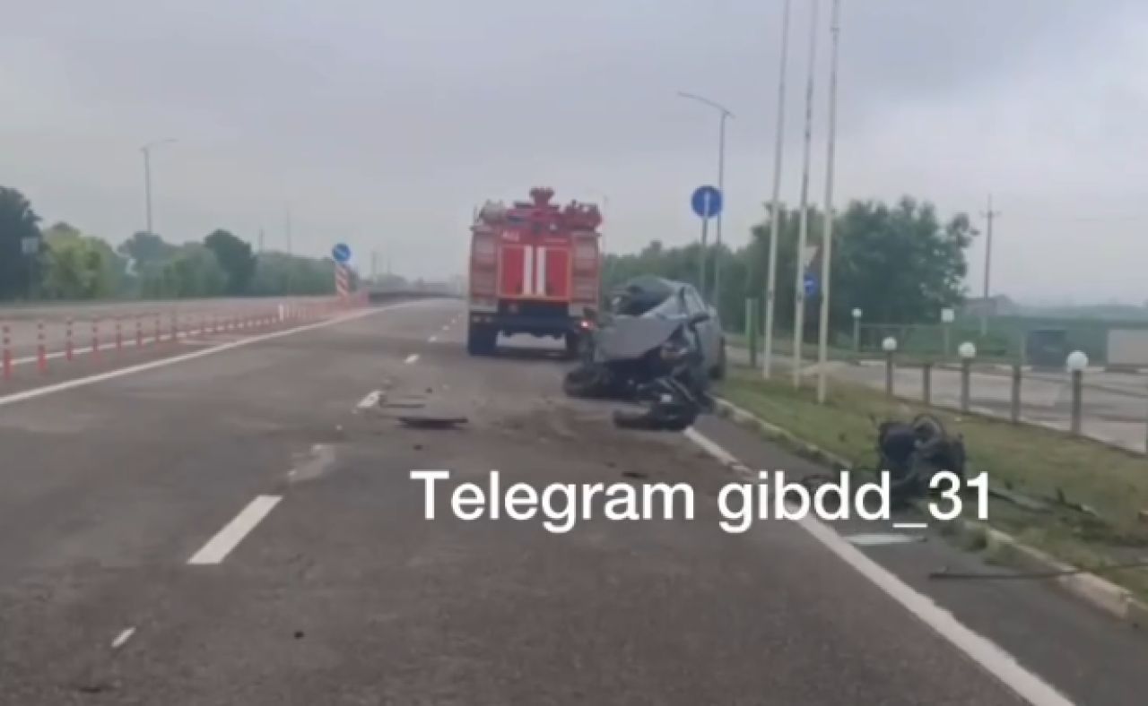 В Белгородской области иномарка влетела в информационную стелу – уцелела только задняя часть авто