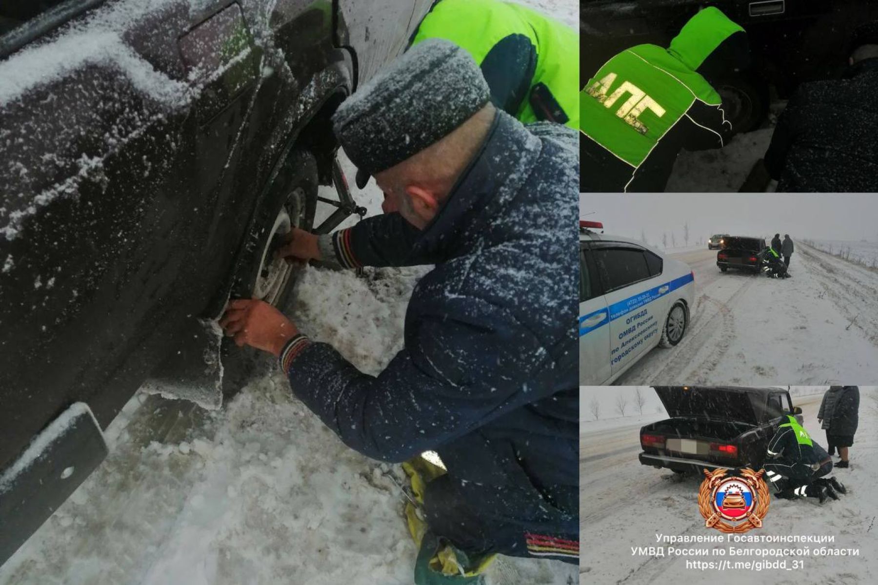 В Белгородской области полицейские не дали водителю и двум его пассажиркам замерзнуть на дороге